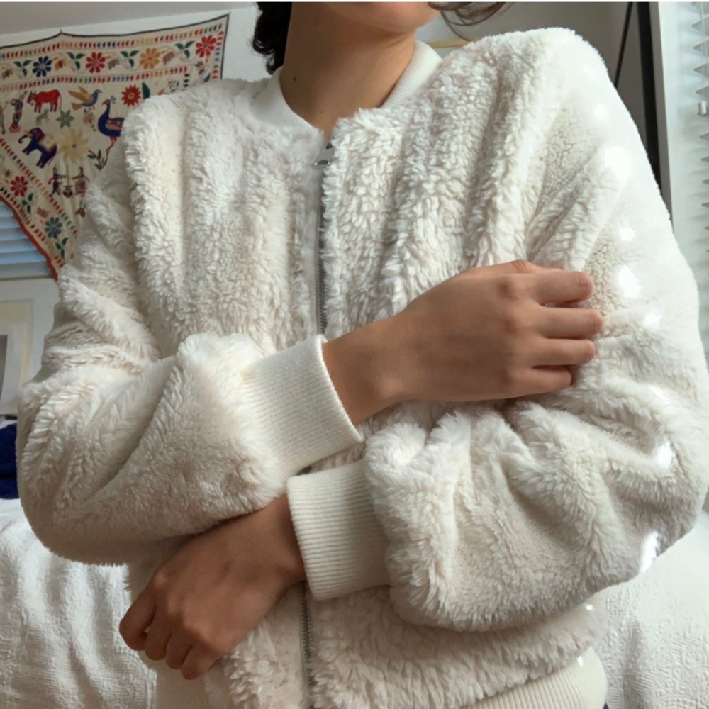 White Fleece Bomber Jacket